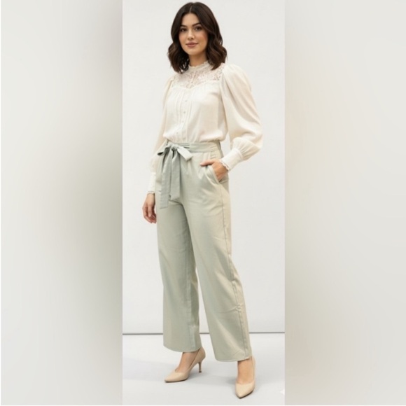 Anthropologie SAGE The Label Dress Pants Wide Leg S Belted Pockets High Waisted - Picture 12 of 14
